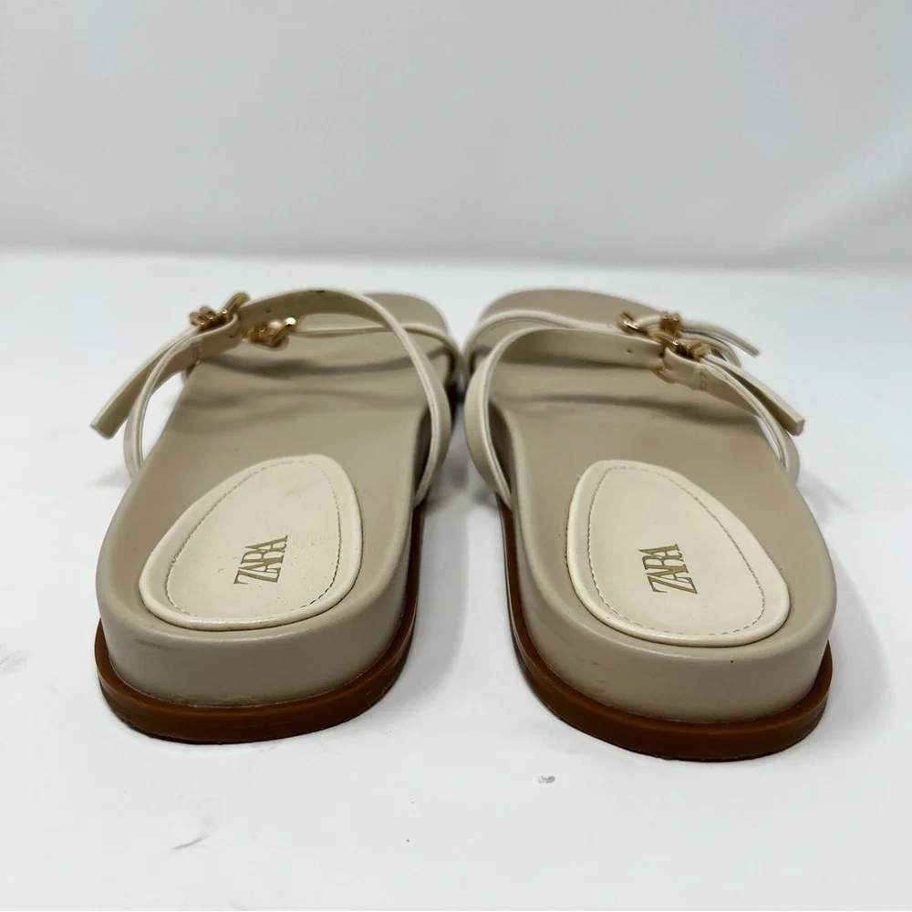 Zara Women's Cream Sandals with Gold Accents - Picture 6 of 8
